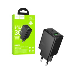Adaptador Hoco N71 Nuevo 2 portas USB + Type-C PD30W GAN Preto